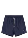 Brunello Cucinelli Branded Drawstring Swimshorts In Navy Blue