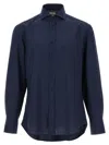 Brunello Cucinelli Herringbone Patterned Cotton-blend Flannel Shirt In Blue