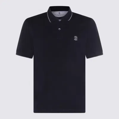 Brunello Cucinelli Navy Cotton Polo Shirt In Blue
