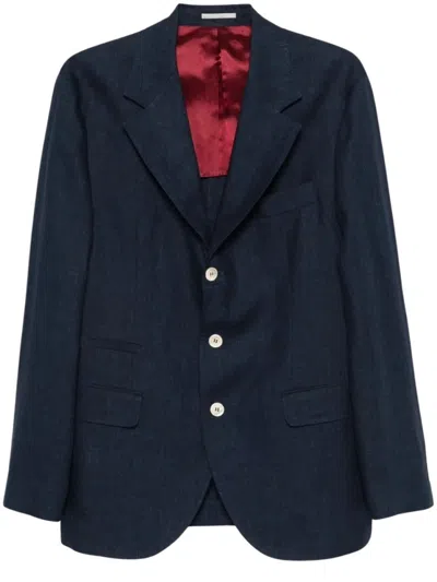 Brunello Cucinelli Navy Deconstructed Jacket With Tailored Silhouette In Blue