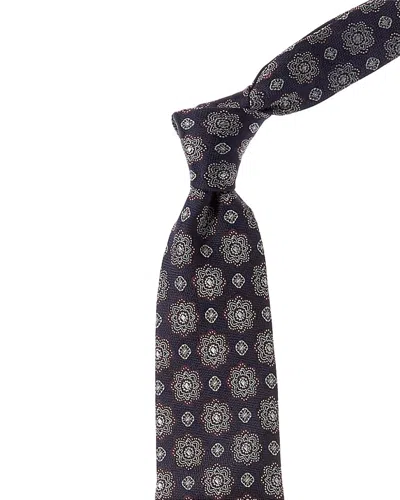 Brunello Cucinelli Navy Floral Medallion Silk Tie In Multi