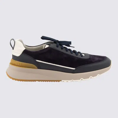 Brunello Cucinelli Navy Leather Sneakers In Blue