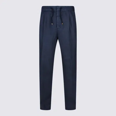 Brunello Cucinelli Navy Linen Pants In Blue