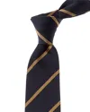 Brunello Cucinelli Navy Stripe Silk Tie In Black