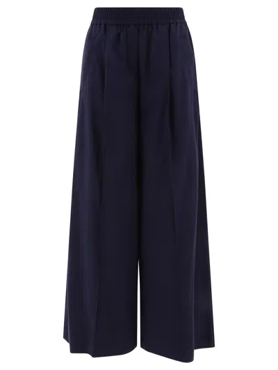 Brunello Cucinelli Navy Wide Trousers For Women In Blue