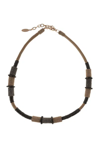 Brunello Cucinelli Necklace In Jewellery And Leather In Black