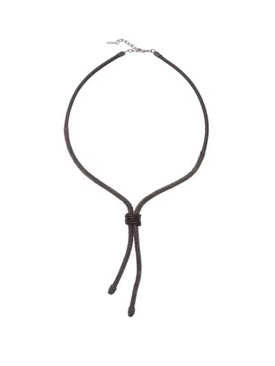 Brunello Cucinelli Beaded Leather Necklace In Black