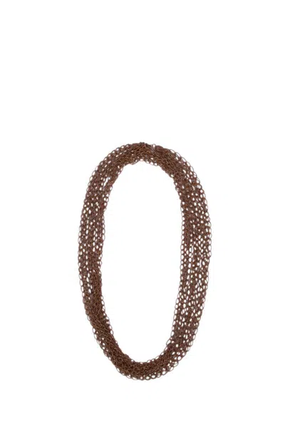 Brunello Cucinelli Layered Lobster Claw Fastened Necklace In Brown