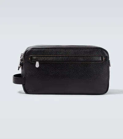 Brunello Cucinelli Leather Toiletry Bag In Nero