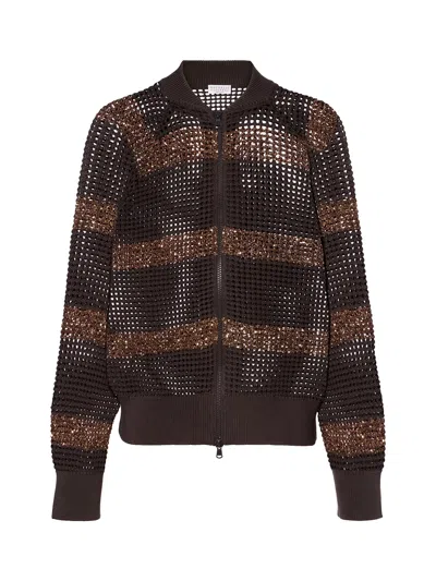 Brunello Cucinelli Net Cardigan Brown
