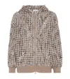 Brunello Cucinelli Pailette Wool-cashmere Net Balloon-sleeve Zip Hoodie In Black