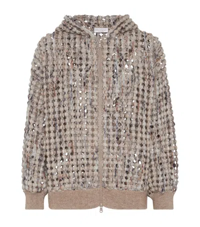 BRUNELLO CUCINELLI NET-EMBROIDERED ZIP-UP HOODIE