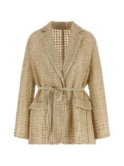 Brunello Cucinelli Sequin-embroidered Silk Organza Blazer In Brown