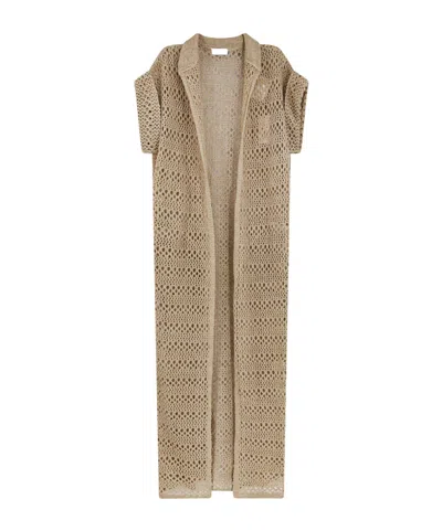 Brunello Cucinelli Net Short-sleeved Knitted Cardigan In Brown
