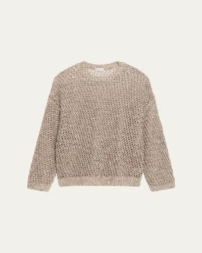 Brunello Cucinelli Net Silk-blend Crewneck Sweater In Brown