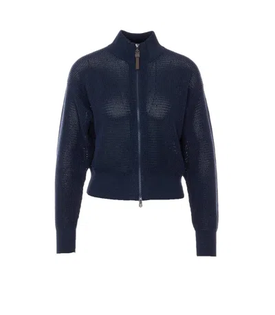 Brunello Cucinelli Net Sparkling Cardigan In Blue