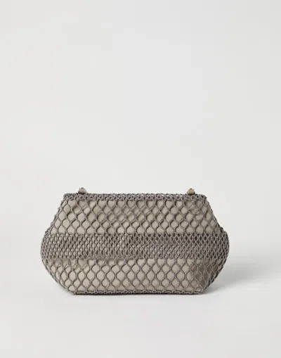 Brunello Cucinelli Netted Overlay Clutch In Gray