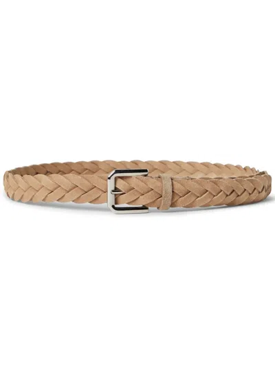 Brunello Cucinelli Neutral Braided Suede Belt In Brown