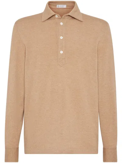 BRUNELLO CUCINELLI NEUTRAL CASHMERE POLO SHIRT