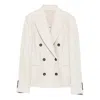 Brunello Cucinelli Button Herringbone Blazer In White