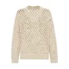 Brunello Cucinelli Beige Silk And Linen Dazzling Net Sweater In Neutral