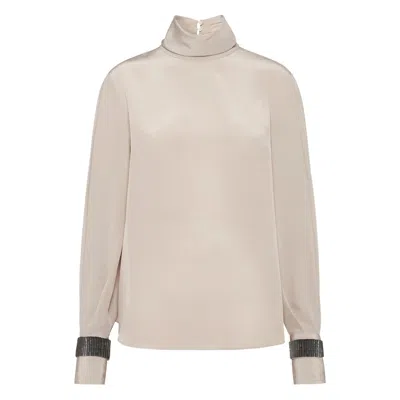 Brunello Cucinelli Turtle Neck Blouse In Neutral