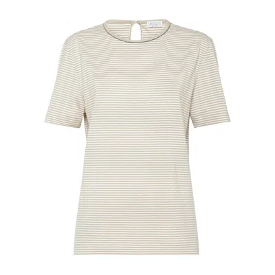 BRUNELLO CUCINELLI BRUNELLO CUCINELLI NEUTRALS TOPS - T-SHIRTS & JERSEYS WOMEN