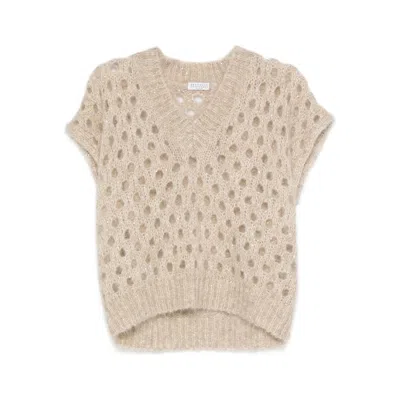 BRUNELLO CUCINELLI BRUNELLO CUCINELLI NEUTRALS TOPS - VESTS & TANK TOPS WOMEN