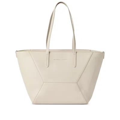 Brunello Cucinelli Calfskin Small Bc Duo Bag In Neutral