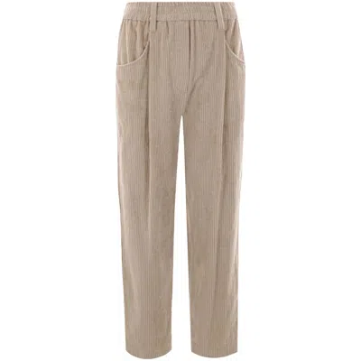 BRUNELLO CUCINELLI BRUNELLO CUCINELLI NEUTRALS TROUSERS - STRAIGHT TROUSERS WOMEN