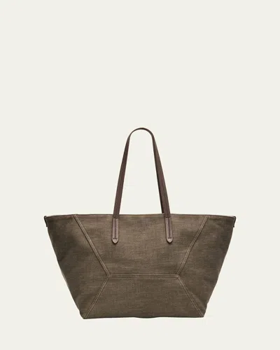 Brunello Cucinelli No Fade Denim Tote Bag In Green