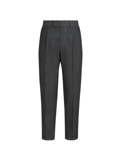 Brunello Cucinelli No-fade Lightweight Denim Trousers With Pleat In Gray