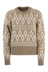BRUNELLO CUCINELLI NORDIC-INSPIRED JACQUARD CASHMERE SWEATER WITH FEATHER SEQUINS FOR WOMEN