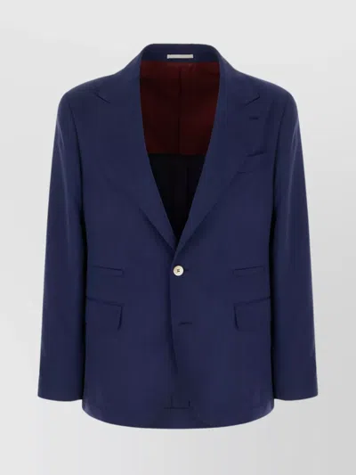 Brunello Cucinelli Single-breasted Silk Jacket In Blue