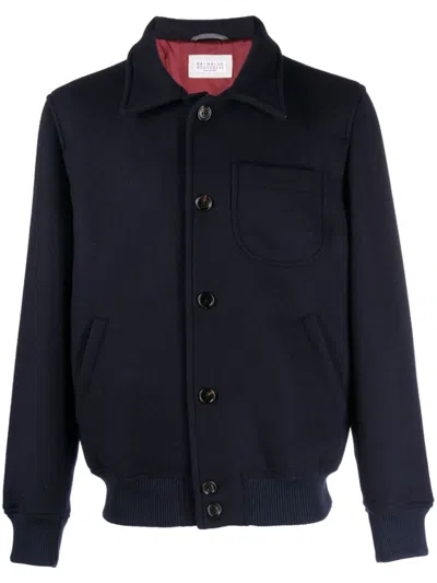 Brunello Cucinelli Notched-collar Wool Jacket In Blue
