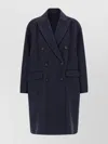 Brunello Cucinelli Double-breasted Black Cashmere Coat With Peak Lapels In Blue