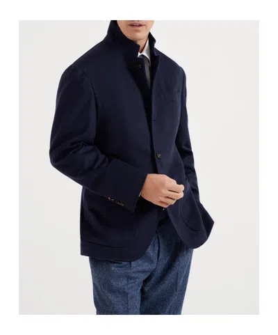 Brunello Cucinelli Notched-lapels Cashmere-wool Blazer In Blue