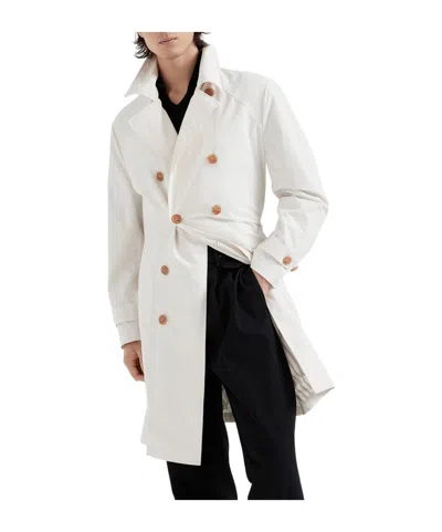 Brunello Cucinelli Notched-lapels Double-breasted Trench Coat In White