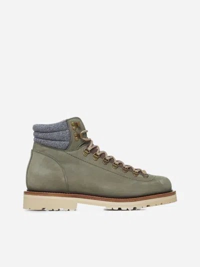 Brunello Cucinelli Calfskin Wool-trim Mountain Boots In Green