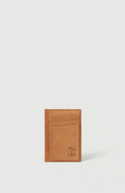 Brunello Cucinelli Nubuck Card Holder In Cognac