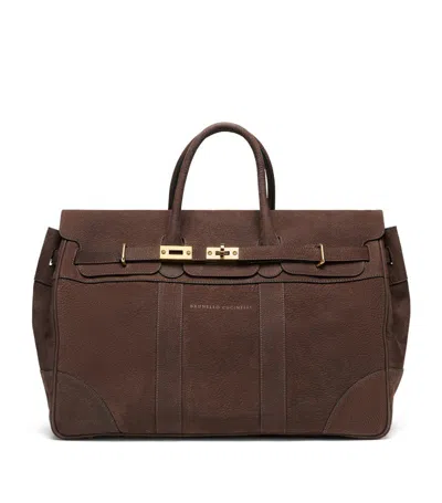 Brunello Cucinelli Nubuck Country Holdall Bag In Rum