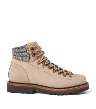 Brunello Cucinelli Nubuck-leather Ankle Boots In Gray