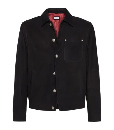 Brunello Cucinelli Nubuck Leather Shirt Jacket In Black