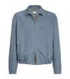Brunello Cucinelli Suede Jacket Collared Design Elasticated Hem Pockets In Blue