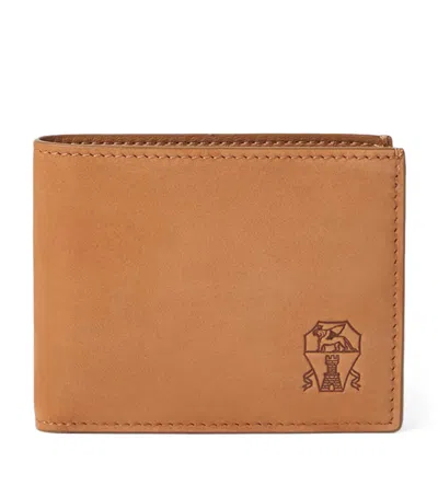Brunello Cucinelli Nubuck Logo Bifold Wallet In Green