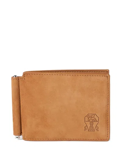 Brunello Cucinelli Nubuck Money Clip Wallet In Brown