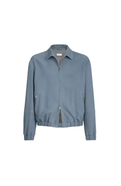 Brunello Cucinelli Nubuck Outerwear Jacket In Blue