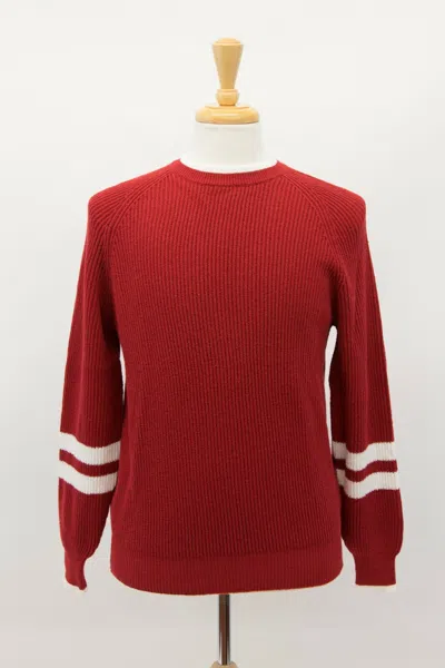 Pre-owned Brunello Cucinelli Nwt$1095  Men Chunky Ribbed Stripe Detail Sweater 50/40us A211 In Red + White Striped Accents