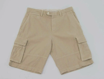 Pre-owned Brunello Cucinelli Nwt$1095  Men Khaki Cargo Shorts W/logo Engraved Hardware A238 In Brown