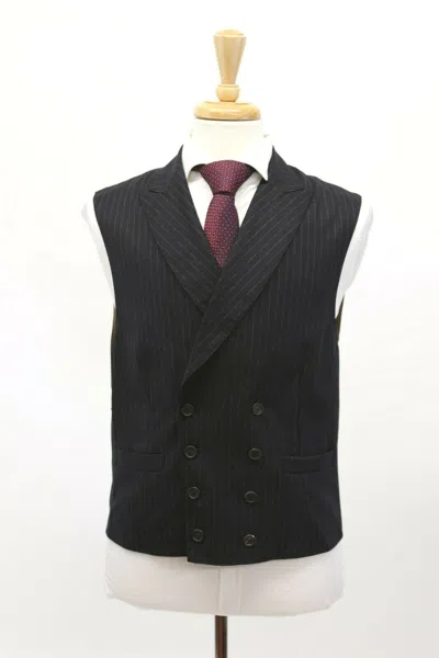 Pre-owned Brunello Cucinelli Nwt$1625  Men 100%wool Pinstripe Db Logo Button Vest50/40 A191 In Blue